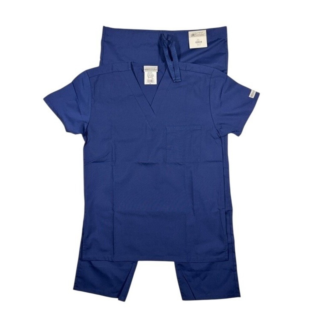 Uniform Advantage UAScrubs Navy Blue Scrub Set XS V-Neck Top Drawstring Pant NEW